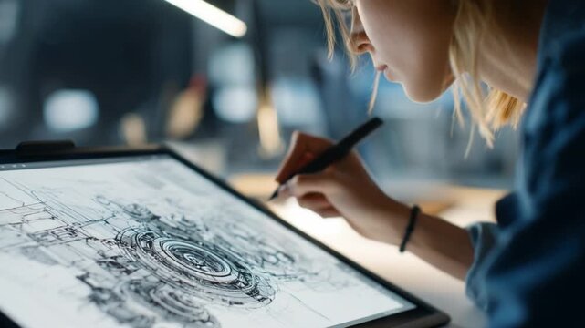 Designer Sketching on Tablet
