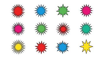 Colorful Burst Star Shapes Collection: Vector Icons for Design Projects