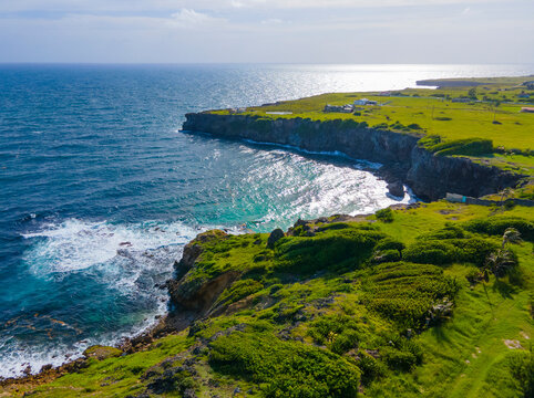 Spring Bay aerial view at Ragged Point in historic village of Marley Vale, Saint Philip, Barbados. 