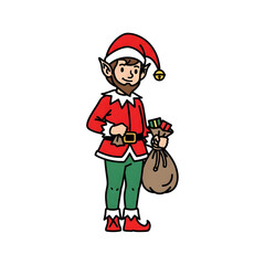 Elf on christmas with sack isolated on transparent background
