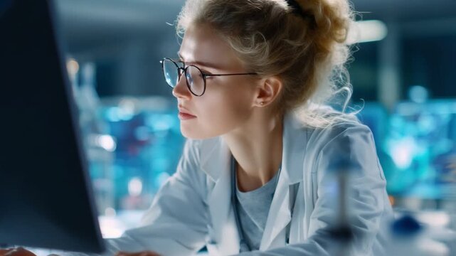 Beautiful female electrical engineer designing circuits on a computer,