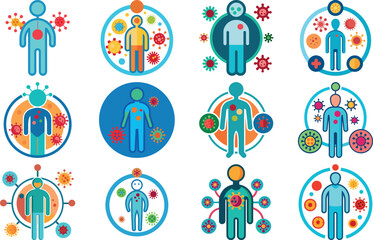 Human Anatomy Icon Set Featuring Heart, Liver, Kidney, Lungs, Intestine, Digestive System, Muscular System, Nervous System and Internal Organs &ndash; Flat Medical Vector Illustration for Healthcare, Educat