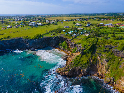 Spring Bay aerial view at Ragged Point in historic village of Marley Vale, Saint Philip, Barbados. 