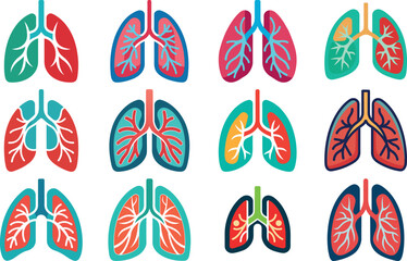 Human Anatomy Icon Set Featuring Heart, Liver, Kidney, Lungs, Intestine, Digestive System, Muscular System, Nervous System and Internal Organs &ndash; Flat Medical Vector Illustration for Healthcare, Educat