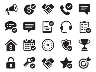 Modern glyph icons for business communication support finance and success