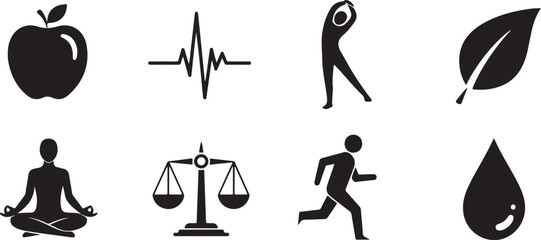 Eight icons representing wellness and balance