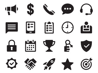 Modern glyph icons collection for business communication and success themes
