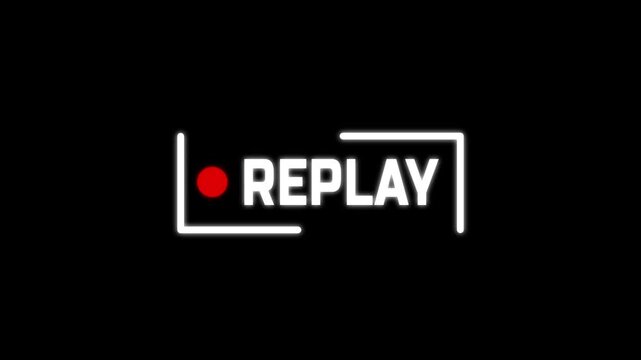 Action replay sign loop animation on black background. Replay Animation video with alpha channel 4K video