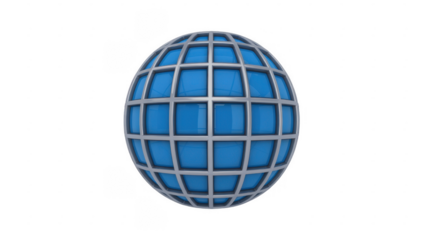 Blue Globe with Gray Grid Lines isolated on a transparent background