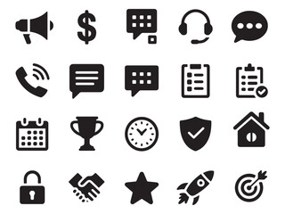 Modern glyph style icons set communication business finance technology and success symbols collection