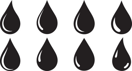Eight black liquid drop icons set