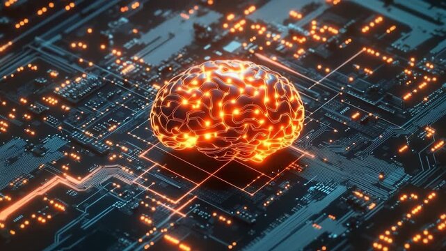Innovative digital brain concept representing artificial intelligence on circuit board