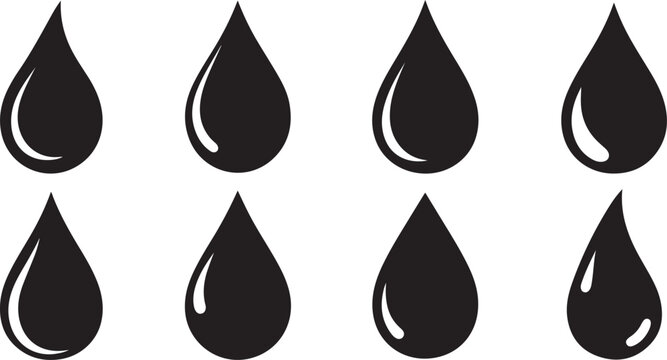 Eight black liquid drop icons set