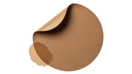 Round brown label sticker, partially peeled off, textured surface