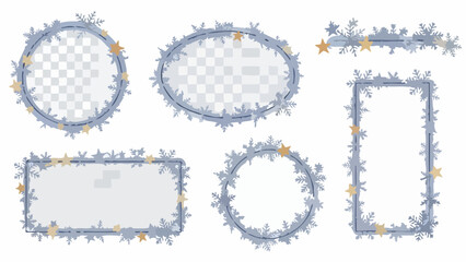 Set of Winter Snowflake Frames Vector Illustration, Decorative Borders, Snowflakes, Stars Elements
