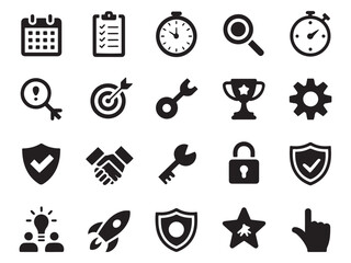 Collection of 20 glyph style icons for business planning success and strategy