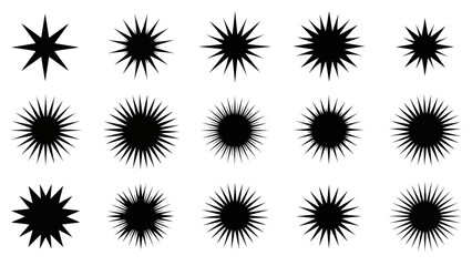 Set of isolated starburst shapes on white background. Decorative design elements.