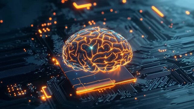Innovative digital brain concept representing artificial intelligence on circuit board