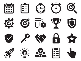 Modern collection of 20 glyph style icons for business and productivity visuals