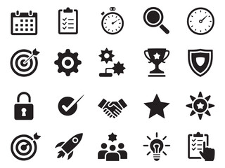Collection of 20 modern glyph style icons for business success productivity and strategy planning