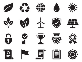 Diverse glyph style icons for environment sustainability and business success themes collection