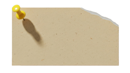 Small beige paper piece, diagonal tear, secured with yellow thumbtack