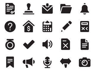 Collection of 20 essential glyph style icons for various digital applications