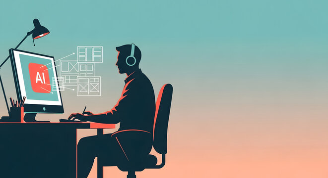 Agente con auriculares trabajando en soporte digital, concepto de asistencia virtual, teleoperaci&oacute;n y servicio al cliente con tecnolog&iacute;a avanzada