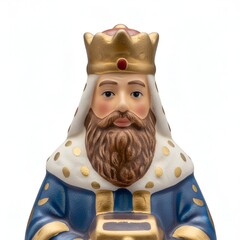 Figurine traditionnelle de Roi Mage en porcelaine pour la f&egrave;ve de la Galette des Rois de l'&Eacute;piphanie