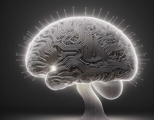 digital brain artificial intelligence glowing circuit abstract minimal white technology futuristic innovation creative concept modern design soft light 3d render inspiration imagination
