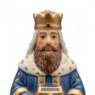 Figurine traditionnelle de Roi Mage en porcelaine pour la f&egrave;ve de la Galette des Rois de l'&Eacute;piphanie