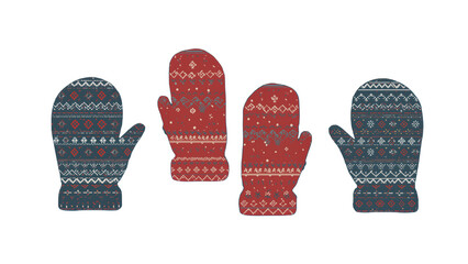 Winter mittens icon, knitted patterned gloves, cozy cold weather accessory, png file, isolated on white