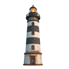 Lighthouse with light on isolated on a transparent background tower striped 1