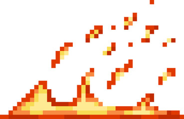 Fototapeta premium Pixel art fire flames with flying sparks effect