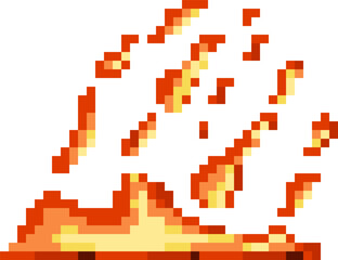 Fototapeta premium Pixel art fire flames effect burning on a platform