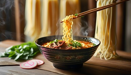 Delicious Chinese food ingredients and fresh green vegetables prepared for a healthy gourmet dinner dish in a white bowl