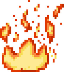 Pixel art burning fire flames generating sparks