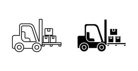 Forklift Truck Handling Pallet Cargo Line Icon for Warehouse Logistics