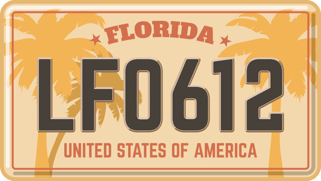 Florida license plate illustration featuring palm trees