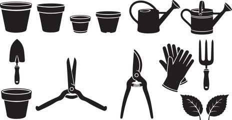 Gardening tools silhouette set for planting