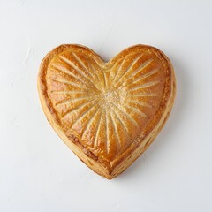 Galette des Rois traditionnelle &agrave; la frangipane en forme de coeur d'amour avec sa couronne dor&eacute;e pour la f&ecirc;te de l'&Eacute;piphanie