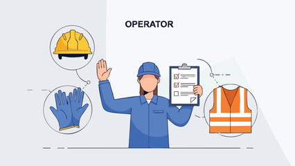 A focused worker in a uniform with safety equipment and a checklist representing professional industry operations and task management