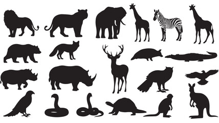 Black Animal Silhouettes on White Background