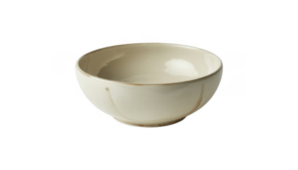 White ceramic bowl with brown rim details isolated on a transparent background