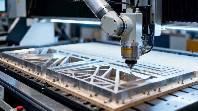 Closeup medium view of adaptive CNCcontrolled robotic equipment adjusting formwork components with high accuracy for complex architectural designs.