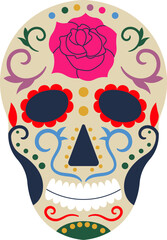 Dia de los Muertos sugar skull presenting floral decorations