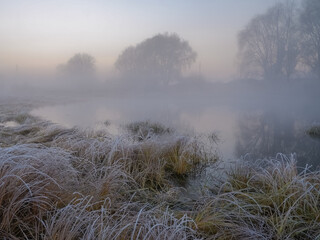 morning mist and frost on the river