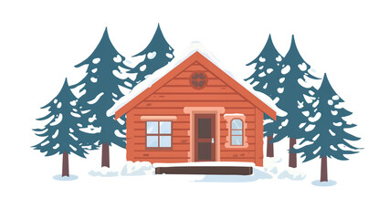 Winter cabin house icon, snowy wooden lodge illustration, cold season home, png file, isolated on white

