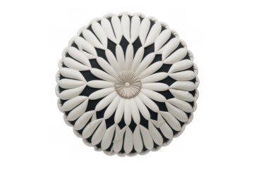 White decorative flower shaped isolated on a transparent background circular petals