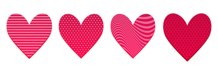 Set of Four Abstract Red Hearts